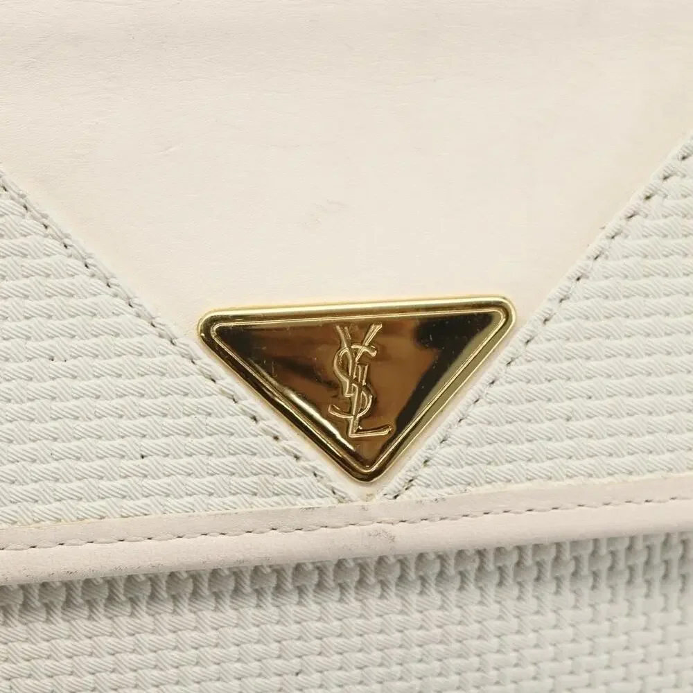 Saint Laurent Coated Canvas Clutch Bag White Gold